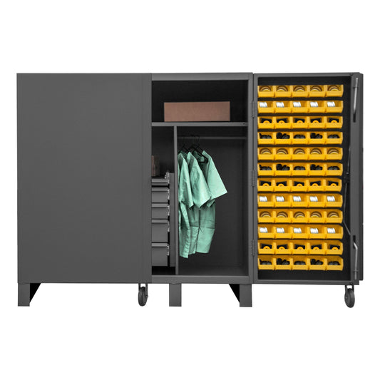 Centerline Dynamics Durham Speciality Cabinets Durham Cabinet, 12 Gauge, 2 Shelves, 60 Bins, 18 Tilt-Bins, 4 Drawer, Wardrobe Bar, 60 x 36 x 60