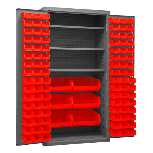 Centerline Dynamics Durham Speciality Cabinets Durham Cabinet, 14 Gauge, 3 Shelves, 102 Red Bins, 36 x 24 x 72