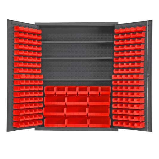 Centerline Dynamics Durham Speciality Cabinets Durham Cabinet, 14 Gauge, 3 Shelves, 185 Red Bins, 60 x 24 x 84