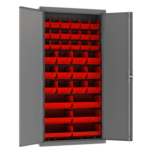 Centerline Dynamics Durham Speciality Cabinets Durham Cabinet, 14 Gauge, 36 Red Bins, 36 x 18 x 72