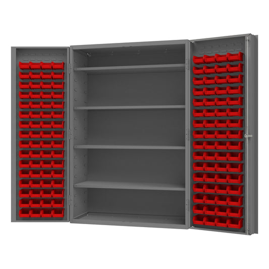 Centerline Dynamics Durham Speciality Cabinets Durham Cabinet, 14 Gauge, 4 Shelves, 128 Red Bins, 48 x 24 x 72