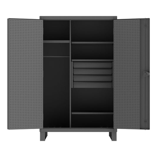 Centerline Dynamics Durham Speciality Cabinets Durham Wardrobe Cabinet, Pegboard Doors, 4 Shelves, 4 Drawers, Hanger Bar, 48 x 24 x 78