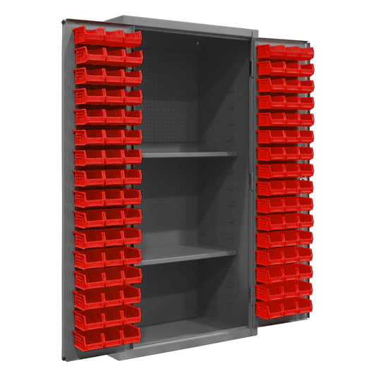 Centerline Dynamics Durham Speciality Cabinets Red Durham 5-S Storage Cabinet with Steel Pegboard, 96 Bins & 2 Adjustable Shelves