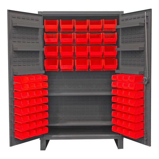 Centerline Dynamics Durham Speciality Cabinets Red Durham Cabinet, 12 Gauge, 2 Shelves, 6 Door Shelves, 84 Bins, 48 x 24 x 78