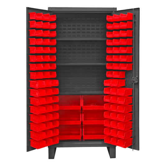 Centerline Dynamics Durham Speciality Cabinets Red Durham Cabinet, 12 Gauge, 3 Shelves, 102 Bins, 36 x 24 x 78