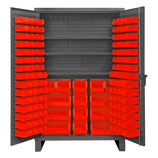 Centerline Dynamics Durham Speciality Cabinets Red Durham Cabinet, 12 Gauge, 3 Shelves, 134 Bins, 48 x 24 x 78