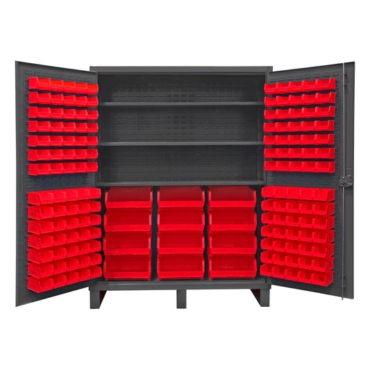 Centerline Dynamics Durham Speciality Cabinets Red Durham Cabinet, 12 Gauge, 3 Shelves, 156 Bins, 60 x 24 x 78