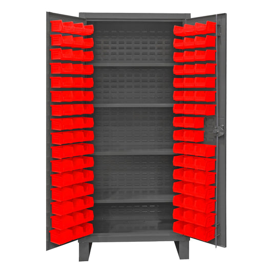 Centerline Dynamics Durham Speciality Cabinets Red Durham Cabinet, 12 Gauge, 4 Shelves, 96 Bins, 36 x 24 x 78