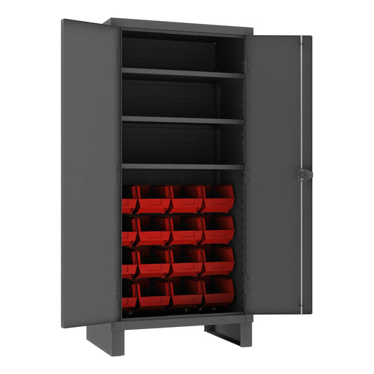 Centerline Dynamics Durham Speciality Cabinets Red Durham Cabinet, 14 Gauge, 3 Shelves, 16 Bins, 36 x 24 x 78