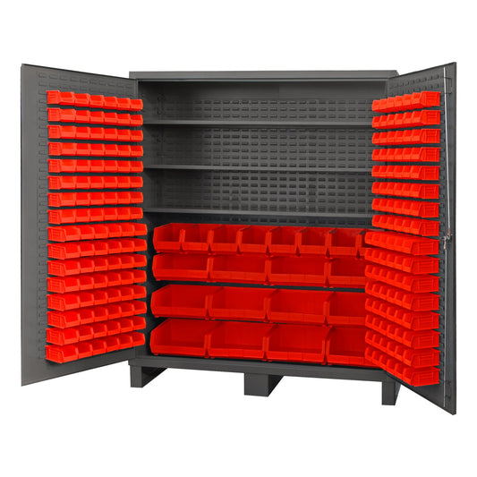 Centerline Dynamics Durham Speciality Cabinets Red Durham Cabinet, 14 Gauge, 3 Shelves, 212 Bins, 72 x 24 x 84