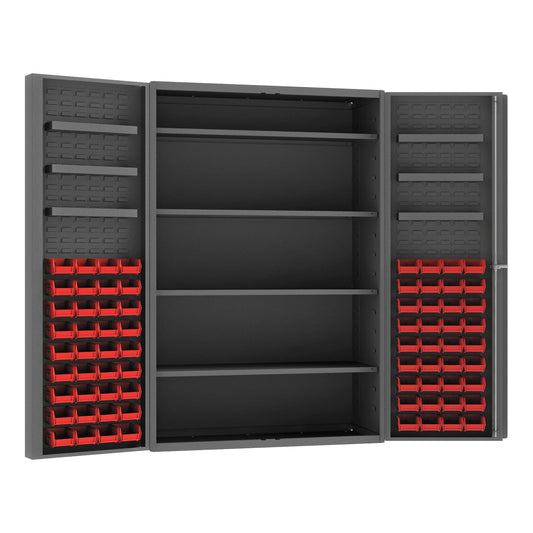 Centerline Dynamics Durham Speciality Cabinets Red Durham Cabinet, 14 Gauge, 4 Shelves, 6 Door Trays, 72 Bins, 48 x 24 x 72