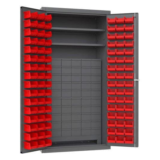 Centerline Dynamics Durham Speciality Cabinets Red Durham Small Parts Storage & Security Cabinet with 60 Jumbo Drawers & 96 Hook-On-Bins®