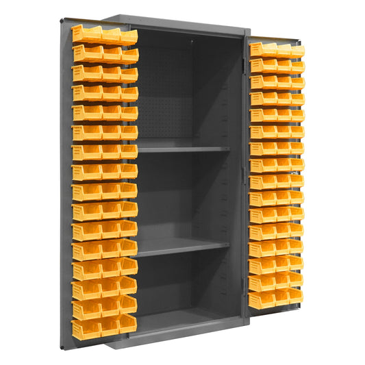 Centerline Dynamics Durham Speciality Cabinets Yellow Durham 5-S Storage Cabinet with Steel Pegboard, 96 Bins & 2 Adjustable Shelves