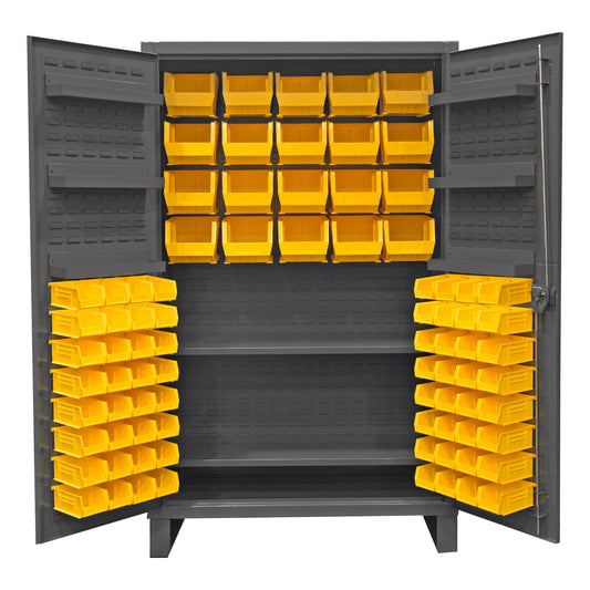 Centerline Dynamics Durham Speciality Cabinets Yellow Durham Cabinet, 12 Gauge, 2 Shelves, 6 Door Shelves, 84 Bins, 48 x 24 x 78