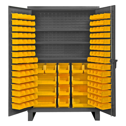 Centerline Dynamics Durham Speciality Cabinets Yellow Durham Cabinet, 12 Gauge, 3 Shelves, 134 Bins, 48 x 24 x 78