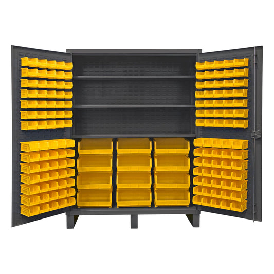 Centerline Dynamics Durham Speciality Cabinets Yellow Durham Cabinet, 12 Gauge, 3 Shelves, 156 Bins, 60 x 24 x 78