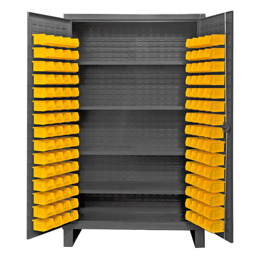 Centerline Dynamics Durham Speciality Cabinets Yellow Durham Cabinet, 12 Gauge, 4 Shelves, 120 Bins, 48 x 24 x 78