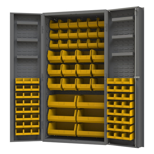 Centerline Dynamics Durham Speciality Cabinets Yellow Durham Cabinet, 14 Gauge, 6 Door Trays, 78 Bins, 36 x 24 x 72
