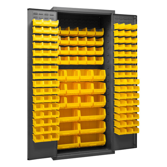Centerline Dynamics Durham Speciality Cabinets Yellow Durham Cabinets, 14 Gauge, 138 Red Bins, 36 x 24 x 84