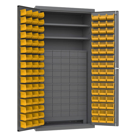 Centerline Dynamics Durham Speciality Cabinets Yellow Durham Small Parts Storage & Security Cabinet with 60 Jumbo Drawers & 96 Hook-On-Bins®