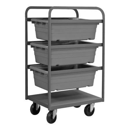 Centerline Dynamics Durham Stock Carts Durham Tub Rack, 3 Gray Bins, Bottom Shelf