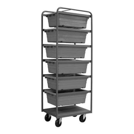 Centerline Dynamics Durham Stock Carts Durham Tub Rack, 6 Gray Bins, Bottom Shelf