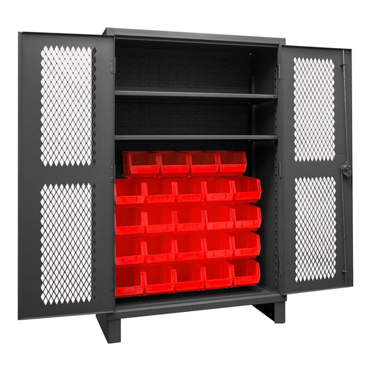 Centerline Dynamics Durham Ventilated Cabinets Red Durham Ventilated Cabinet, 12 Gauge, 2 Shelves, 24 Bins, 48 x 24 x 78