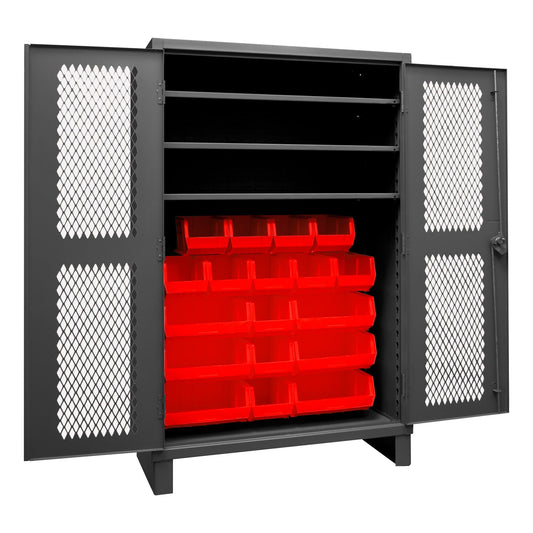 Centerline Dynamics Durham Ventilated Cabinets Red Durham Ventilated Cabinet, 12 Gauge, 3 Shelves, 18 Bins, 48 x 24 x 78