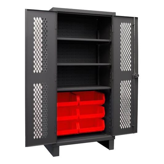 Centerline Dynamics Durham Ventilated Cabinets Red Durham Ventilated Cabinet, 12 Gauge, 3 Shelves, 6 Bins, 36 x 24 x 78