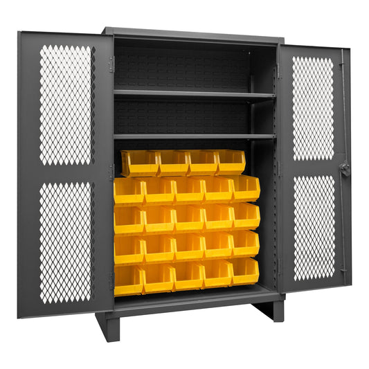 Centerline Dynamics Durham Ventilated Cabinets Yellow Durham Ventilated Cabinet, 12 Gauge, 2 Shelves, 24 Bins, 48 x 24 x 78