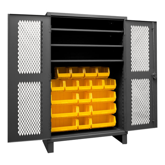 Centerline Dynamics Durham Ventilated Cabinets Yellow Durham Ventilated Cabinet, 12 Gauge, 3 Shelves, 18 Bins, 48 x 24 x 78