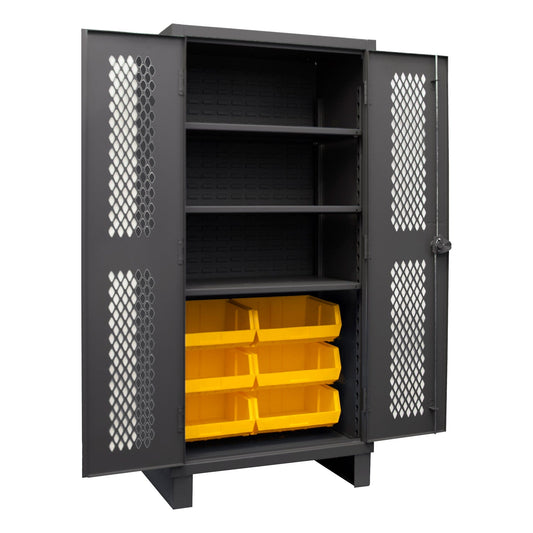 Centerline Dynamics Durham Ventilated Cabinets Yellow Durham Ventilated Cabinet, 12 Gauge, 3 Shelves, 6 Bins, 36 x 24 x 78