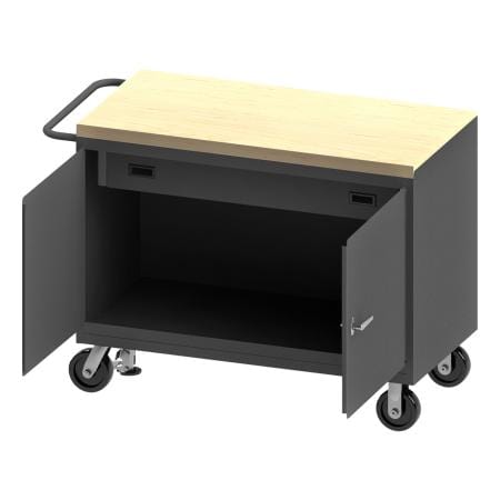 Centerline Dynamics Durham Work Stations and Work Benches Durham Mobile Bench Cabinet, 1 Drawer, Maple Top, Floor Lock