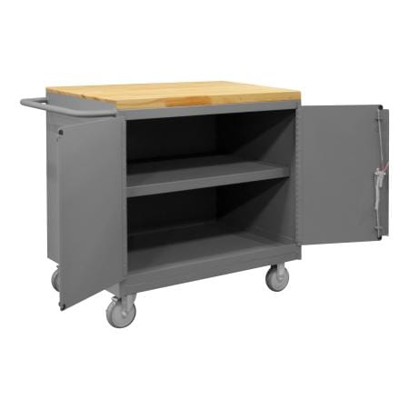 Centerline Dynamics Durham Work Stations and Work Benches Durham Mobile Bench Cabinet, 1 Shelf, 2 Doors, Maple Top