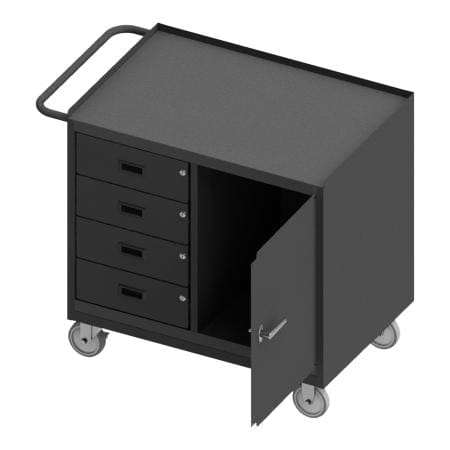 Centerline Dynamics Durham Work Stations and Work Benches Durham Mobile Bench Cabinet, 4 Drawers, 1 Door, Steel Top