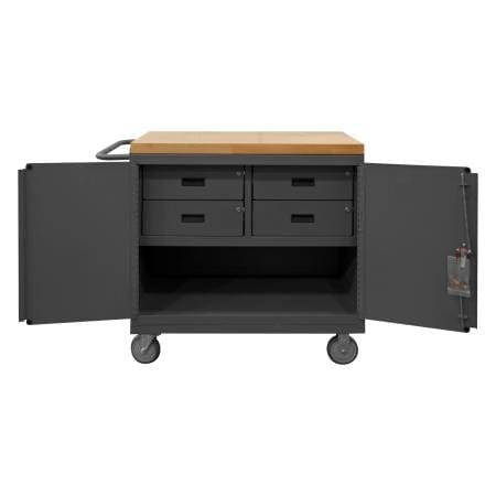 Centerline Dynamics Durham Work Stations and Work Benches Durham Mobile Bench Cabinet, 4 Drawers, 2 Doors, Maple Top