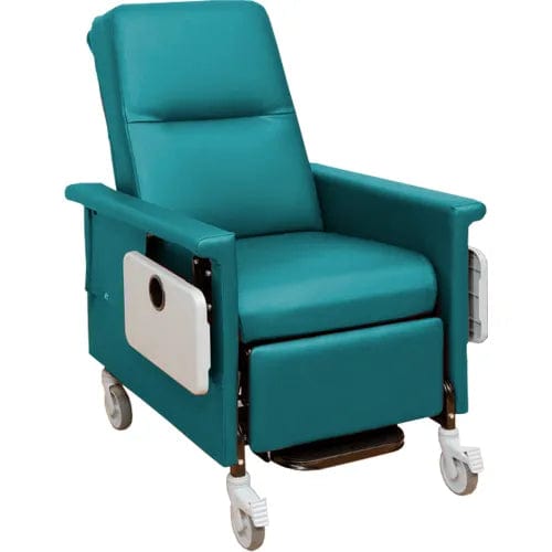 Centerline Dynamics Exam & Treatment Chairs Aquamarine Medical Recliner with Infinite Recline, 5" Casters, Push Bar & Side Table