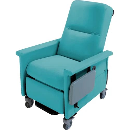 Centerline Dynamics Exam & Treatment Chairs Aquamarine Medical Recliner with Swing Arms and Infinite Recline, Push Bar & Side Table