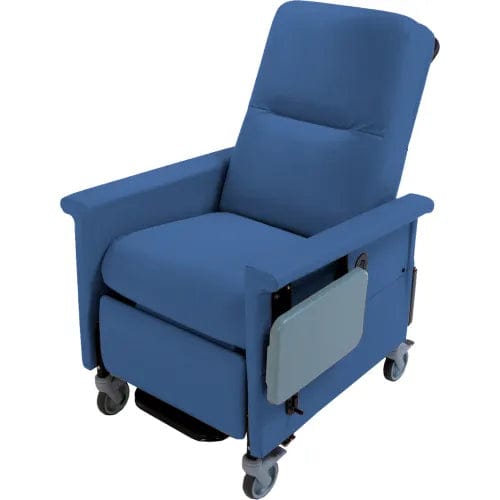 Centerline Dynamics Exam & Treatment Chairs Colonial Blue Medical Recliner with Swing Arms and Infinite Recline, Push Bar & Side Table