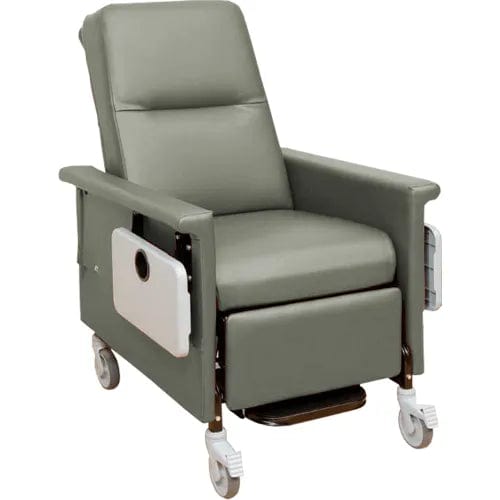 Centerline Dynamics Exam & Treatment Chairs Gray Medical Recliner with Infinite Recline, 5" Casters, Push Bar & Side Table