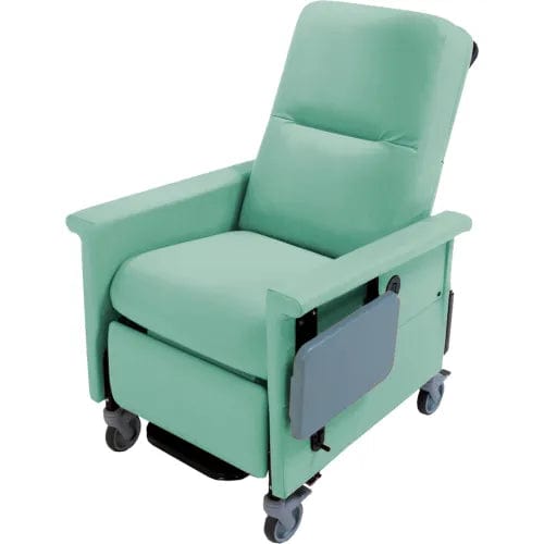 Centerline Dynamics Exam & Treatment Chairs Iced Mint Medical Recliner with Swing Arms and Infinite Recline, Push Bar & Side Table