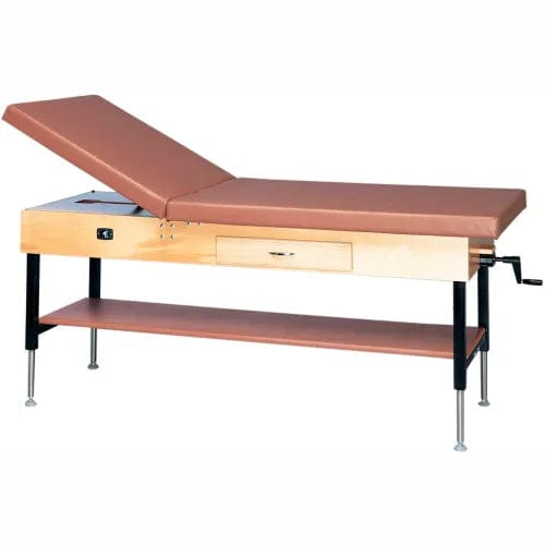 Centerline Dynamics Exam & Treatment Tables Manual Hi-Low Upholstered Treatment Table with Shelf and Drawer, 78"L x 30"W x 25" - 33"H