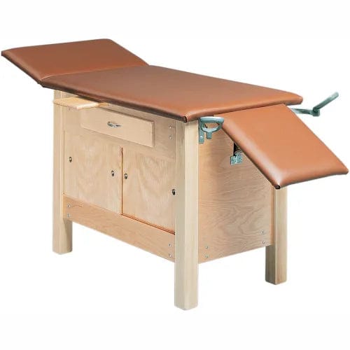 Centerline Dynamics Exam & Treatment Tables Wooden Exam Table with Enclosed Cabinet, Drawer and Sliding Doors, 3-Section, 72"L x 24"W x 30"H