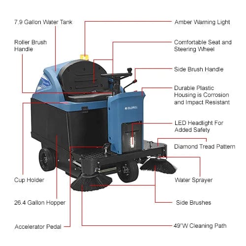 Centerline Dynamics Floor Machines & Vacuums Auto Ride-On Sweeper, 49" Cleaning Path