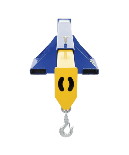 Centerline Dynamics Forklift Attachments Vestil Steel Economy Telescoping Lift Boom 24 In Fork Pocket Center 8,000 Lb. Capacity Blue and Yellow LM-EBT-8-24