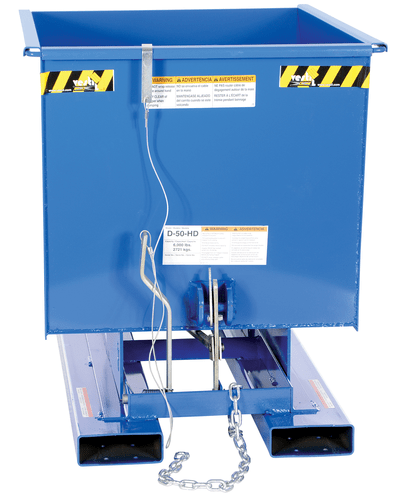 Centerline Dynamics Forklift Attachments Vestil Steel Heavy Duty Self Dumping Hopper 1/2 Cubic Yard 6000 Lb. Capacity Blue D-50-HD