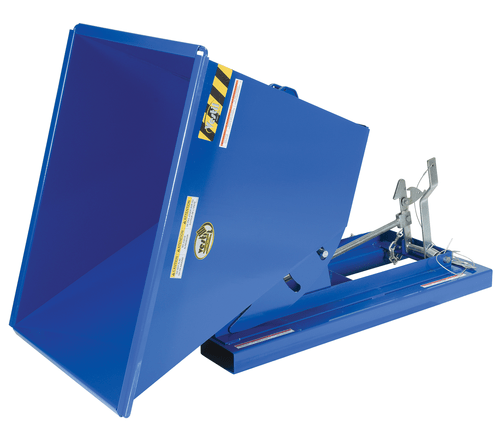 Centerline Dynamics Forklift Attachments Vestil Steel Heavy Duty Self Dumping Hopper 1/2 Cubic Yard 6000 Lb. Capacity Blue D-50-HD