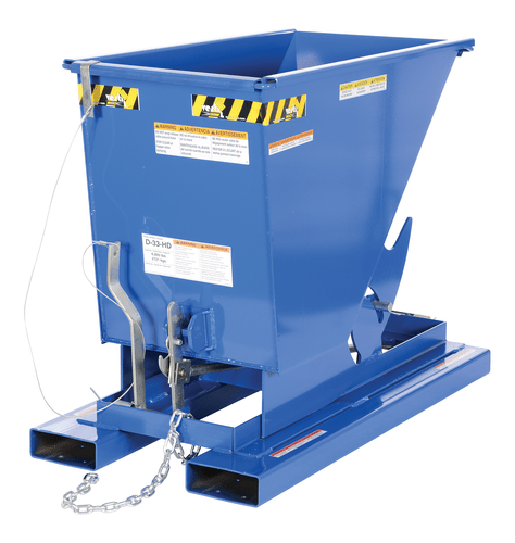 Centerline Dynamics Forklift Attachments Vestil Steel Heavy Duty Self Dumping Hopper 1/3 Cubic Yard 6000 Lb. Capacity Blue D-33-HD