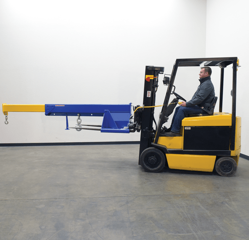 Centerline Dynamics Forklift Attachments Vestil Steel Hydraulic Telescoping Boom 12 Volt DC 24 In. Fork Pocket Center 8,000 Lb. Capacity