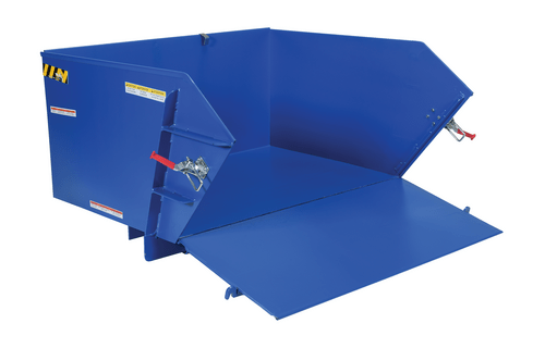 Centerline Dynamics Forklift Attachments Vestil Steel Light Duty Self Dumping Hopper with Fold Down Front 1 Cubic Yard 2000 Lb. Capacity Blue HDROP-100-LD